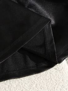 GlowEve Women's Spring/Autumn Woven Satin Shiny Small Round Neck Decorative Button Splice Contrast Color Raglan Sleeve Waist A-Line 2 In 1 Fashionable Casual Elegant Blouse - Multicolor - View 7