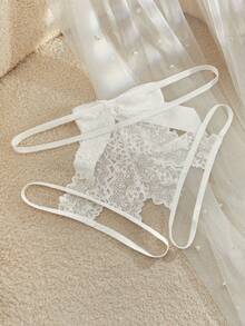 SpicyHot 女士性感蕾丝蝴蝶结开裆内裤 - 白色 - 查看 2