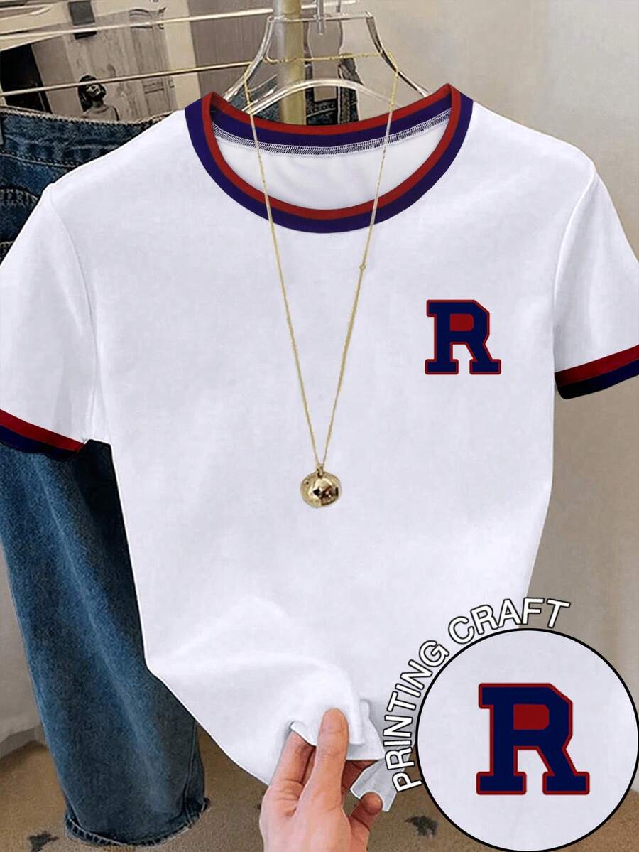 Resyla 女士休闲字母印花圆领短袖T恤 - 彩色 - 查看 1