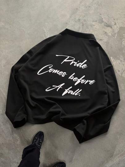 STYNVO Camiseta negra de manga corta holgada y casual con estampado de letras para hombre