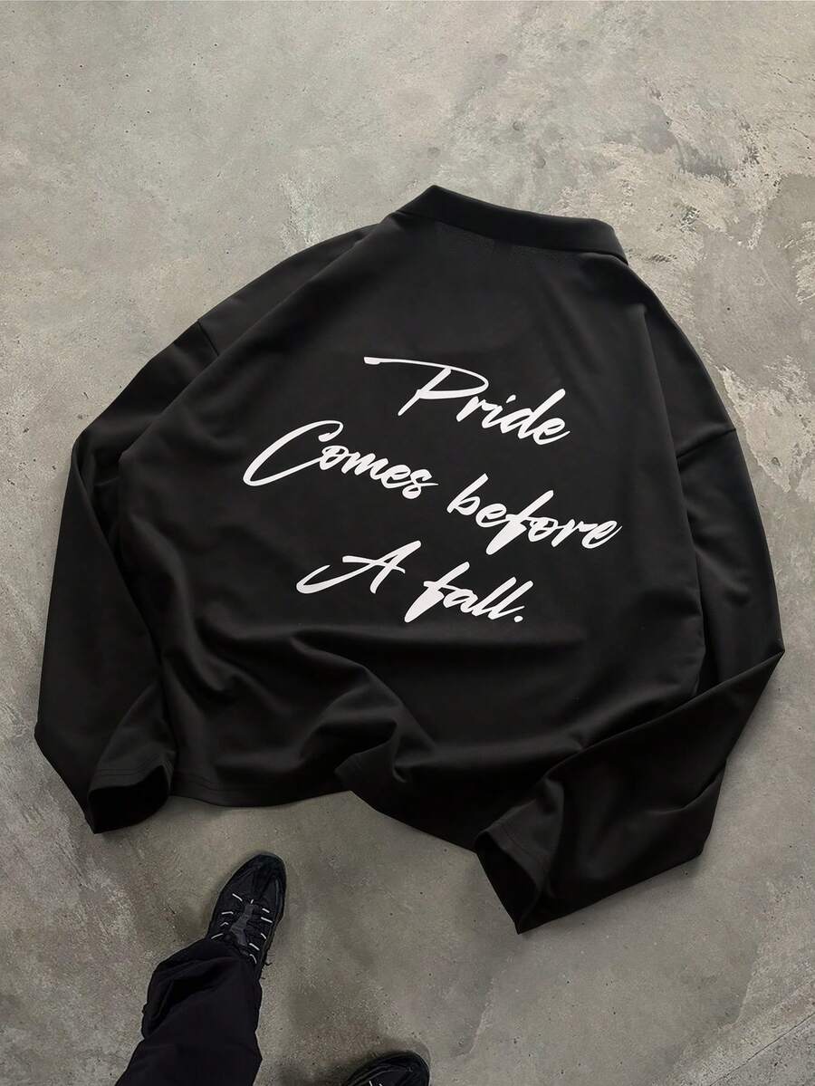 STYNVO Men's Letter Print Loose Casual Black Short Sleeve T-Shirt - Black - View 1