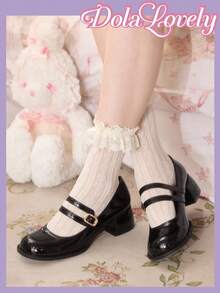 Dola Lovely 女士基本款黑色圆头粗跟玛丽珍平底鞋，适合万圣节、圣诞节、感恩节 - 黑色 - 查看 5