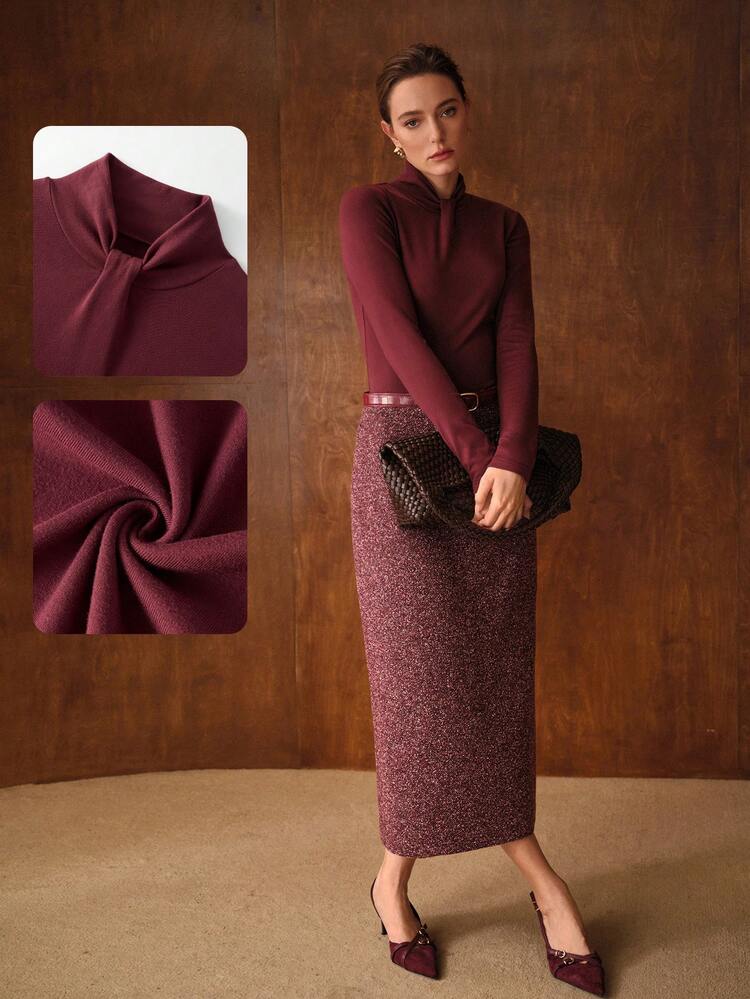 Maglietta in maglia leggera da donna, versatile per uso casual, adatta per autunno/inverno, colore rosso data