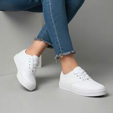 tenis hombre mujer casuales de lona planos choclo unisex baratos moda con raya colores básicos 22mx 29mx confort al camina urbano casual con agujetas zapatillas urbano deportivo blanco negro - Blanco - Ver 2