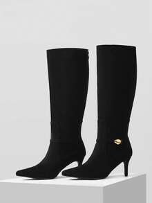 Mnmlis Botas de tacón fino con punta puntiaguda y cremallera en la parte trasera para mujer - Negro - Ver 8