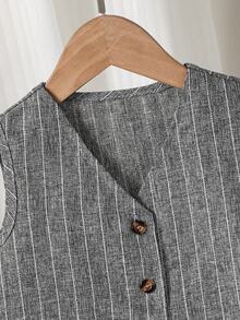 Elladie kids Young Girls Casual Woven Striped Sleeveless Vest And Loose Fit Pants Suit Set - Grey - View 6