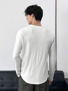 ESTAVOR Áo thun nam cổ tròn tay dài chất liệu vải dệt kim họa tiết thêu họa tiết - trắng - Xem 5