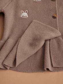 SHEIN Young Girl Cartoon Pattern Crew Neck Long Sleeve Pullover Top And Elastic Waist Pants 2-Piece Set, Girls Rabbit Sweater Set, Girls Cardigan Set, Girls Autumn/Winter Knit Set, Girls Ribbed 2-Piece Set, Girls Knit Cardigan Set, Girls Autumn Outfit, Young GirlWinter Outfit, Brown Girls Knit Set, Girls Rabbit Pattern Set - Mocha Brown - View 8