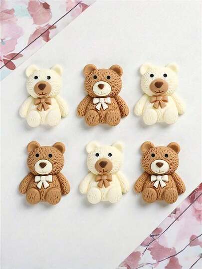 10pcs/50pcs Mini Cartoon Beige/Coffee Bear Resin Cabochon Gems, Suitable For Mobile Phone Decorations, DIY Crafts, Hair Accessories, Christmas Gifts For Children.