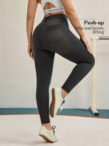 Flexra Quần jean bó cạp cao có túi tiện dụng đa năng cho nữ - Xám - Xem 2