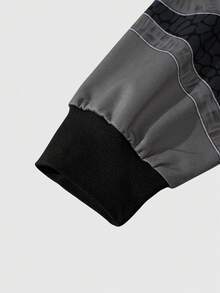 ROMWE MEN Áo hoodie thời trang thường ngày dành cho nam in chữ và chấm bi, khóa kéo phía trước, mùa xuân/thu - Xám - Xem 3