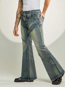 FeverCity Men's Washed Skinny Casual Pants, Elastic Stylish Trousers - Blue - View 1