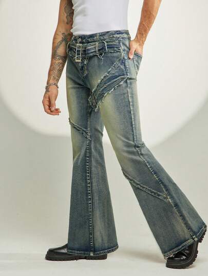 FeverCity Herrbyxor med smal passform, tvättade, snygga elastiska byxor