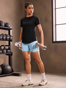 Powerista Breathable Twist Front Sports Tee Compression Shirt Gym Women Shirts - Black - View 6