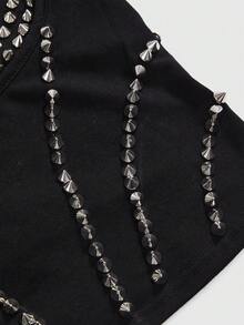 ROMWE Grunge Punk Spring/Summer Sexy Dark PUNK Rivet Chain Patchwork Women's Camisole - Black - View 4