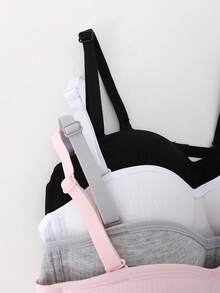 4件套少女文胸，无钢圈文胸，专为发育中的胸部设计，舒适防下垂，可调节肩带，不可拆卸胸垫，适合13-16岁女孩。