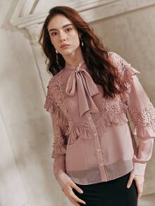 Anewsta Savoree 女士粉色纽扣衬衫，商务休闲衬衫，教师制服，办公服装，秋季 - 粉色 - 查看 5