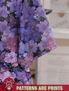 Resyla 女款全印花3D花卉圖案T恤，街頭休閒通勤風，2026春夏度假時尚款，深紫色 - 彩色 - 查看 4