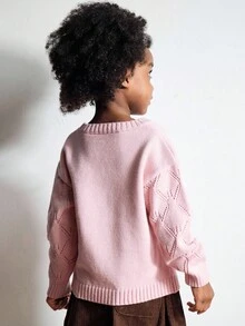 Maija Kids Cartoon Bear Pattern Round Neck Long Sleeve Young Girls Sweaters Kids Knit Sweater Bear Sweater Girls Knit Sweater Pink Kids Sweater Girls Pink Sweater,In Fall/Winter - Pink - View 2