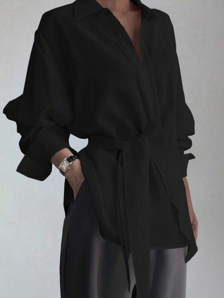 Women's Half-Placket Side Tie Pullover Casual Elegant Shirt