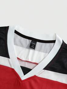 ROMWE MEN Prep Men's Y2K Street Style Hockey Jersey Graphic Short Sleeve T-Shirt, Summer - Red - View 5