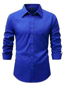 Manfinity Mode Royal Blue Semi-Sheer Men's Long Sleeve Shacket With Shirt Collar And Regular Length Hem - Royal Blue - View 3