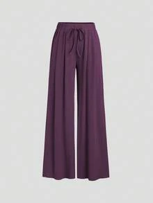 Sweetra Women's Asymmetrical Gray Top & Wide Leg Pants 2 Pieces Set, Spring/Summer Purple Two Piece Set Women Wide Leg Pants Set - Purple - View 6