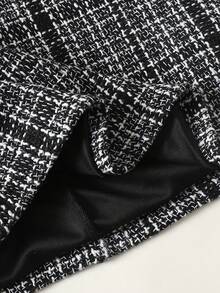 Maija Kids Classic Fashion Versatile Party & Casual Elegant Minimalist Tweed Black & White Plaid Round Neck Puff Sleeve Dress, Suitable For Christmas - Black and White - View 6
