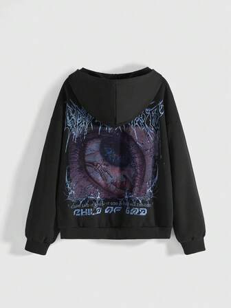 ROMWE Avant sweat-shirt à capuche ample pour femmes avec graphique avant-gardiste à l'œil, style punk