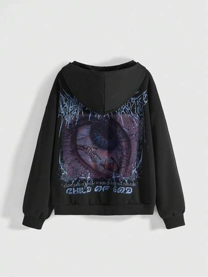 ROMWE Avant Punk Fashion Avant-Garde Eye Graphic Loose Women Hoodie Sweatshirt