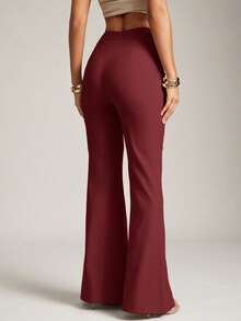 Hauture 性感夏季商务办公室休闲纯色喇叭裤 - 紅色 - 查看 3