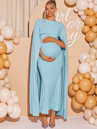 Loomaby Gravidklänning i enfärgad, rund halsringad, kappmodell, åtsittande, lång