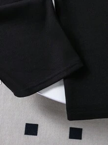 SHEIN 女童撞色短袖 Polo 衫搭配休闲裤，两件套服装 - 黑色 - 查看 7