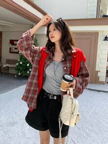 DAZY Women's Casual Plaid Long Sleeve Shirt - Red - View 2