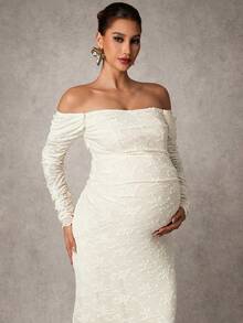 MaterniChic Maternity Clothes Maternity  Dress Spring And Summer Pregnant Clothes Apricot Dress Lace One Shoulder Elegant Party Romantic - Apricot - View 6
