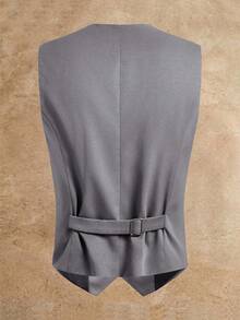 Manfinity NXTstreet 男士修身休闲梭织无袖西装背心，适合春夏穿着 - 灰色 - 查看 2