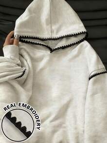 INAWLY Women's Sweatshirts/Casual Simple Fashion Sweatshirts/Fashionable Tops/Fun Sweatshirts/Loose Round Neck Long-Sleeved Sweatshirts Suitable For Autumn And Winter/Women's Spring Pullovers, Women's Lace Contrast Hooded Sweatshirts, Long-Sleeved Tops, Back-To-School Autumn And Winter Hoodies - Grey - View 1