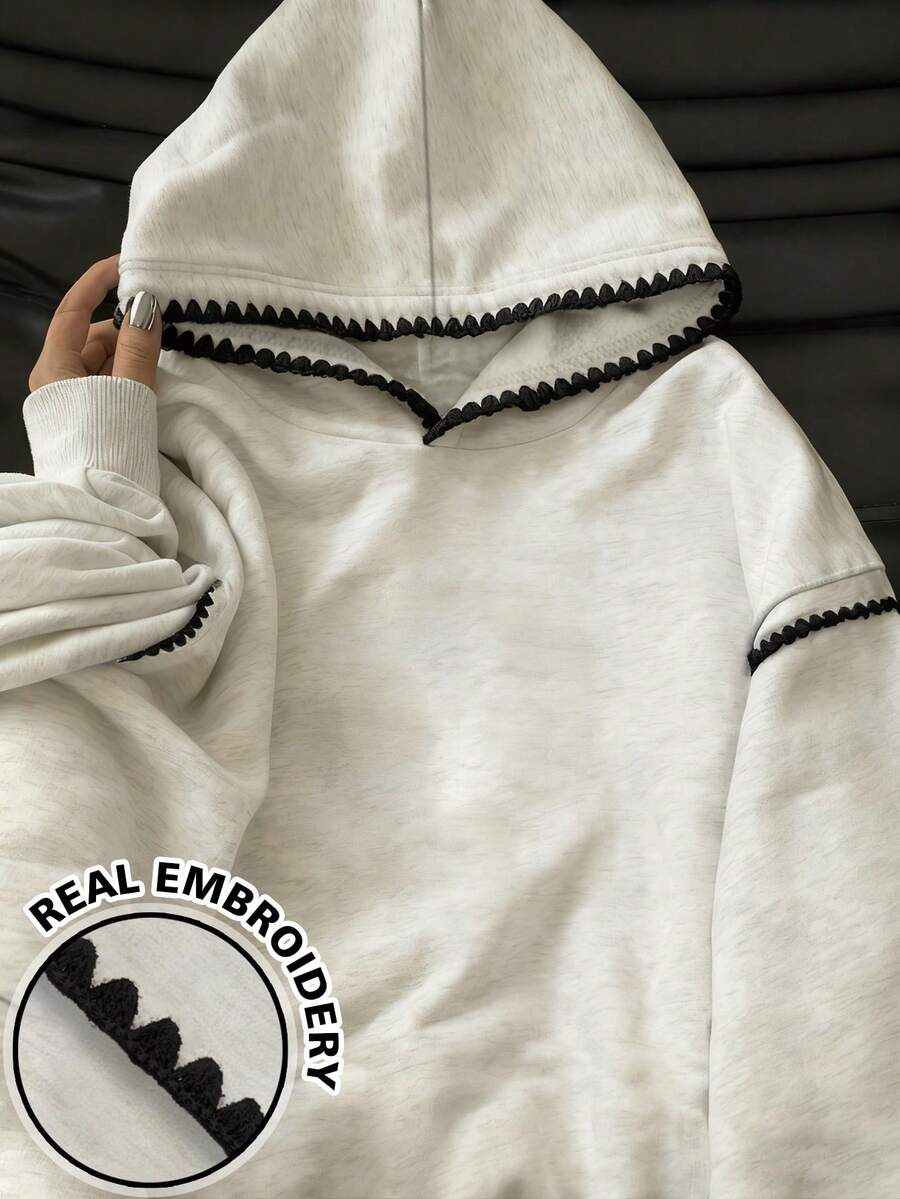 INAWLY Women's Sweatshirts/Casual Simple Fashion Sweatshirts/Fashionable Tops/Fun Sweatshirts/Loose Round Neck Long-Sleeved Sweatshirts Suitable For Autumn And Winter/Women's Spring Pullovers, Women's Lace Contrast Hooded Sweatshirts, Long-Sleeved Tops, Back-To-School Autumn And Winter Hoodies - Grey - View 1