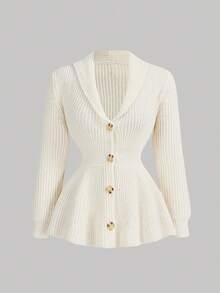 SHEIN MOD 女士优雅针织开衫，复古风，舒适保暖，女士服装，冬季女士毛衣，秋季女士服装，新年丑陋毛衣，情人节毛衣 - 白色 - 查看 6