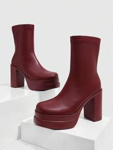 SHEIN X Lucía Bellido CUCCOO SZL 1 Pair Fashion Waterproof Platform Chunky Heel Ankle Boots For Christmas