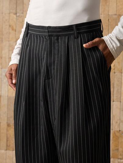 SWAVVY Men's Woven Casual Loose Fit Solid Color Elastic Waist Straight Leg Pants