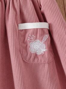 Vintaside Kids Conjunto de blusa de manga larga con cuello y bordado floral vintage y vestido peto bordado en color albaricoque para niñas, esquema de color otoñal, adecuado para uso casual diario - Rosa - Ver 6