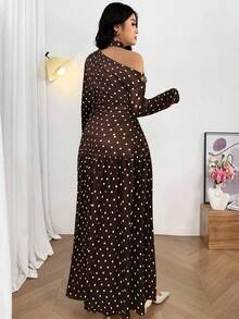 Firerie 2pcs Set: Scarf Collar Long Sleeve Loose Fit Skirt For Spring, Spring Outfits For Women - Coffee Brown - View 3