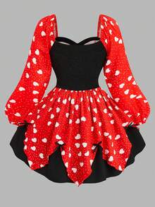 Sweetra Plus Size Women's New Vintage Romantic Bold Avant-Garde Cute Fashion Heart Digital Print Contrast Color Stage Nightclub Party Bar Long Sleeve Dress, Suitable For Valentine's Day, Back To School, Holidays, Thanksgiving, Music Festivals, Daily Outings, Christmas, Spring, Autumn, Summer - Multicolor - View 2