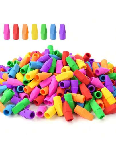 100 paquete de borradores de lápices de colores, tapas de borrador para lápices, útiles escolares, adecuados para borradores de lápices de maestros