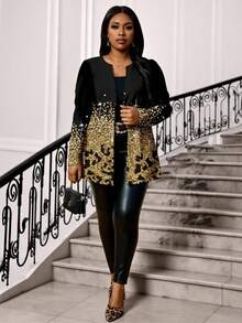 SHEIN Lady Plus Size Elegant Casual Ombre Leopard Print Jacket/Winter - Multicolor - View 5