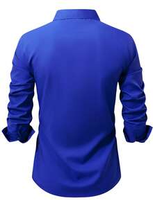 Manfinity Mode Royal Blue Semi-Sheer Men's Long Sleeve Shacket With Shirt Collar And Regular Length Hem - Royal Blue - View 2