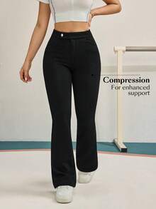 Flexra Women's Solid Color Pocket Flare Leg Elegant Fashion Jeans - Black - View 8