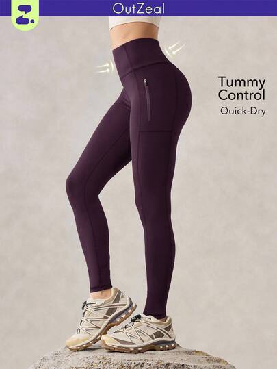 OutZeal Women Moisture Wicking Quick Dry Tummy Control Zip Pocket Purple Outdoor Legging Hiking Camping