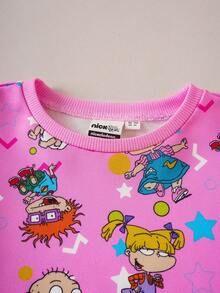 Nick 90s | SHEIN 小女孩卡通人物印花可爱粉色圆领长袖卫衣 - 粉色 - 查看 5